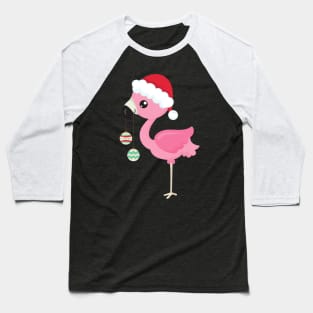 Christmas Flamingo, Santa Hat, Christmas Ornaments Baseball T-Shirt